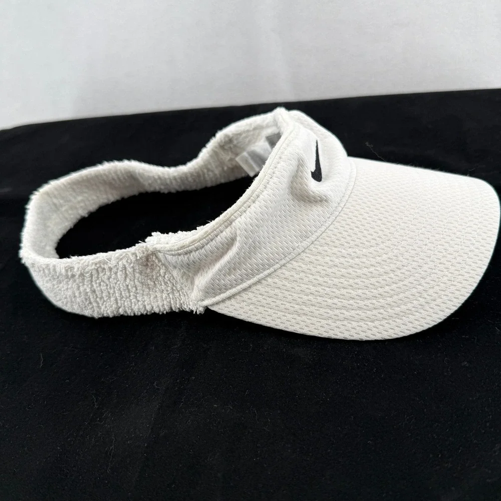 Y2K Nike Mesh Terry Cloth Visor Mens OS White Swoosh Logo Athletic Golf Tennis